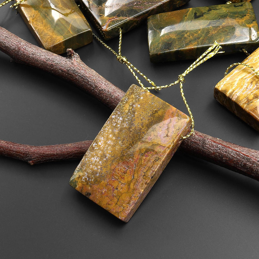 Natural Ocean Jasper Rectangle Pendant Top Side Drilled Gemstone