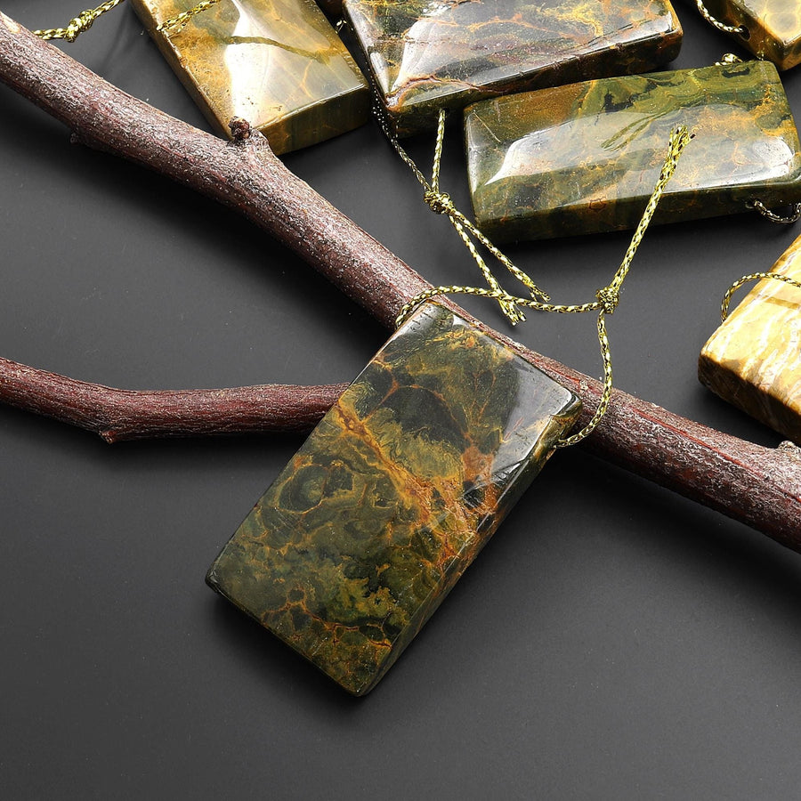 Natural Ocean Jasper Rectangle Pendant Top Side Drilled Gemstone