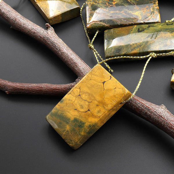 Natural Ocean Jasper Rectangle Pendant Top Side Drilled Gemstone