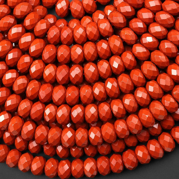 AAA Faceted Natural Red Jasper 8mm Rondelle Beads 14.5" Strand