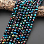 AAA Multicolor Rainbow Tiger's Eye 6mm 8mm 10mm Smooth Round Beads Aka Cosmic Tiger's Eye 15.5" Strand