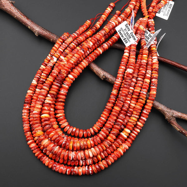 AAA Graduated Natural Red Spiny Oyster Thin Rondelle Beads Gemstone 15.5" Strand
