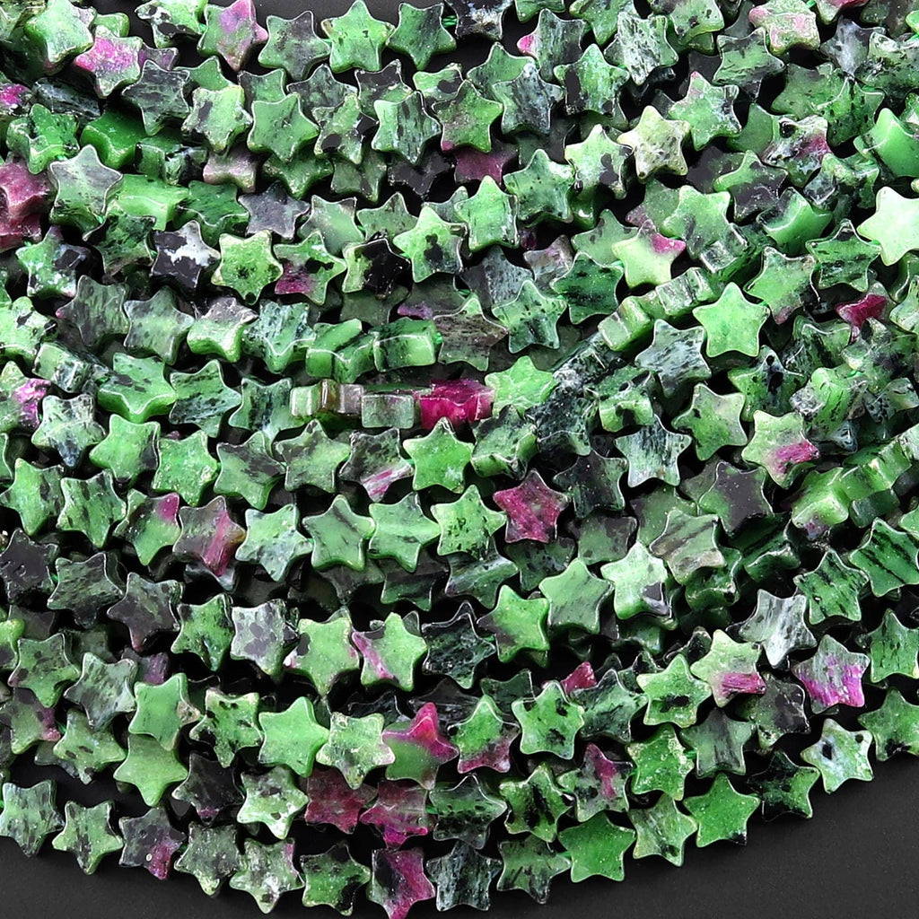 Natural Ruby Zoisite Star Beads 6mm Carved Gemstone 15.5" Strand