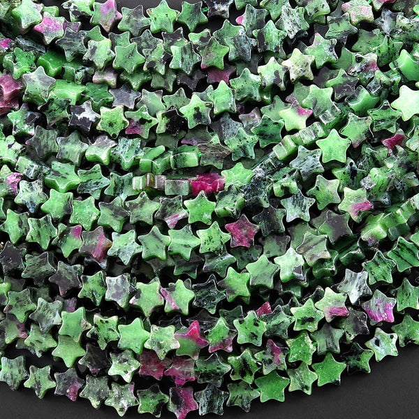 Natural Ruby Zoisite Star Beads 6mm Carved Gemstone 15.5" Strand