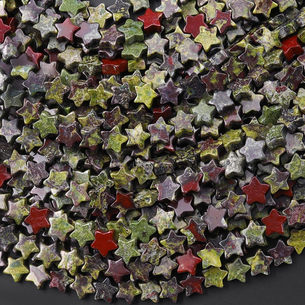 Natural Dragon Blood Jasper Star Beads 6mm Carved Gemstone 15.5" Strand