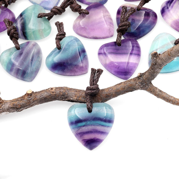 Drilled Natural Rainbow Fluorite Heart Pendant 20mm