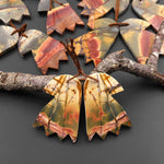 Carved American Eagle Natural Red Creek Jasper Earrings Drilled Matched Gemstone Bead Pair