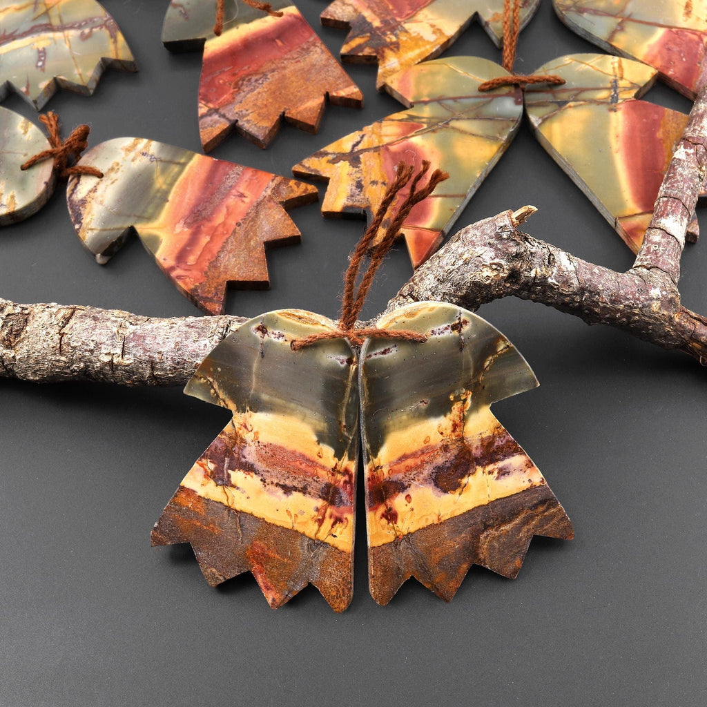 Carved American Eagle Natural Red Creek Jasper Earrings Drilled Matched Gemstone Bead Pair A5