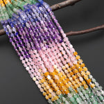 Multicolor Natural Gemstone 4mm Smooth Cube Beads Pink Rose Quartz Yellow Aventurine Green Chalcedony Blue Aventurine Amethyst 15.5" Strand