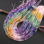 Multicolor Natural Gemstone 4mm Smooth Cube Beads Pink Rose Quartz Yellow Aventurine Green Chalcedony Blue Aventurine Amethyst 15.5" Strand