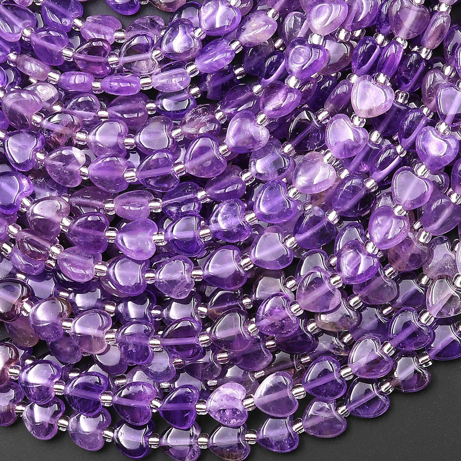 Natural Natural Purple Amethyst Carved Heart Beads 6mm Gemstone 15.5" Strand