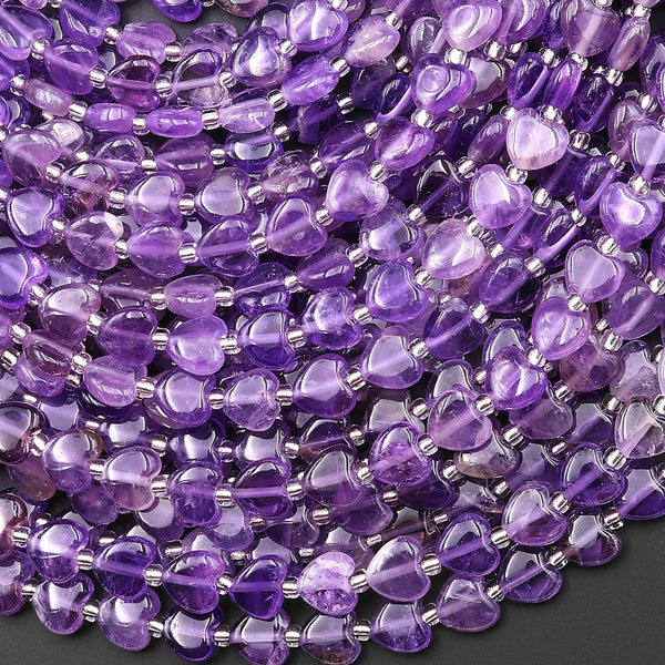 Natural Natural Purple Amethyst Carved Heart Beads 6mm Gemstone 15.5" Strand