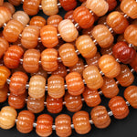 AAA Hand Carved Natural Orange Aventurine 12mm Pumpkin Melon Rondelle Beads 7.5" Strand