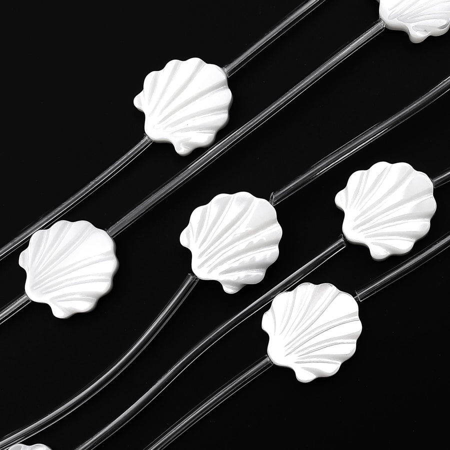 AAA Iridescent Hand Carved Natural White Mother of Pearl Clamshell Beads Strand