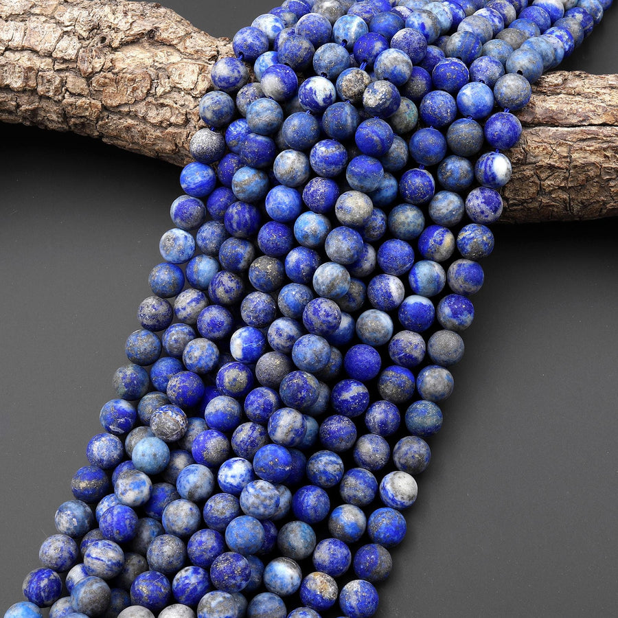Matte Natural Blue Lapis 4mm 6mm 8mm 10mm Smooth Round Beads 15.5" Strand