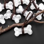 Carved Natural Rock Crystal Quartz Dog Bone Home decoration Crystal Carvings Healing Palm Pocket Stone Gifts