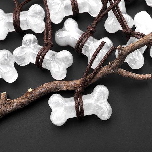 Carved Natural Rock Crystal Quartz Dog Bone Home decoration Crystal Carvings Healing Palm Pocket Stone Gifts