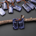 Natural Blue Sodalite Short Rectangle Earrings Drilled Matched Gemstone Bead Pair