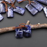 Natural Blue Sodalite Short Rectangle Earrings Drilled Matched Gemstone Bead Pair