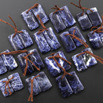 Natural Blue Sodalite Short Rectangle Earrings Drilled Matched Gemstone Bead Pair