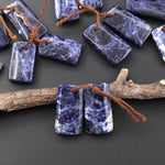 Natural Blue Sodalite Short Rectangle Earrings Drilled Matched Gemstone Bead Pair