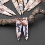 Natural Cherry Blossom Agate Earring Matched Dagger Triangle Gemstone Bead Pair Aka Flower Agate