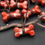 Carved Natural Red Jasper Dog Bone Home decoration Crystal Carvings Healing Palm Pocket Stone Gifts