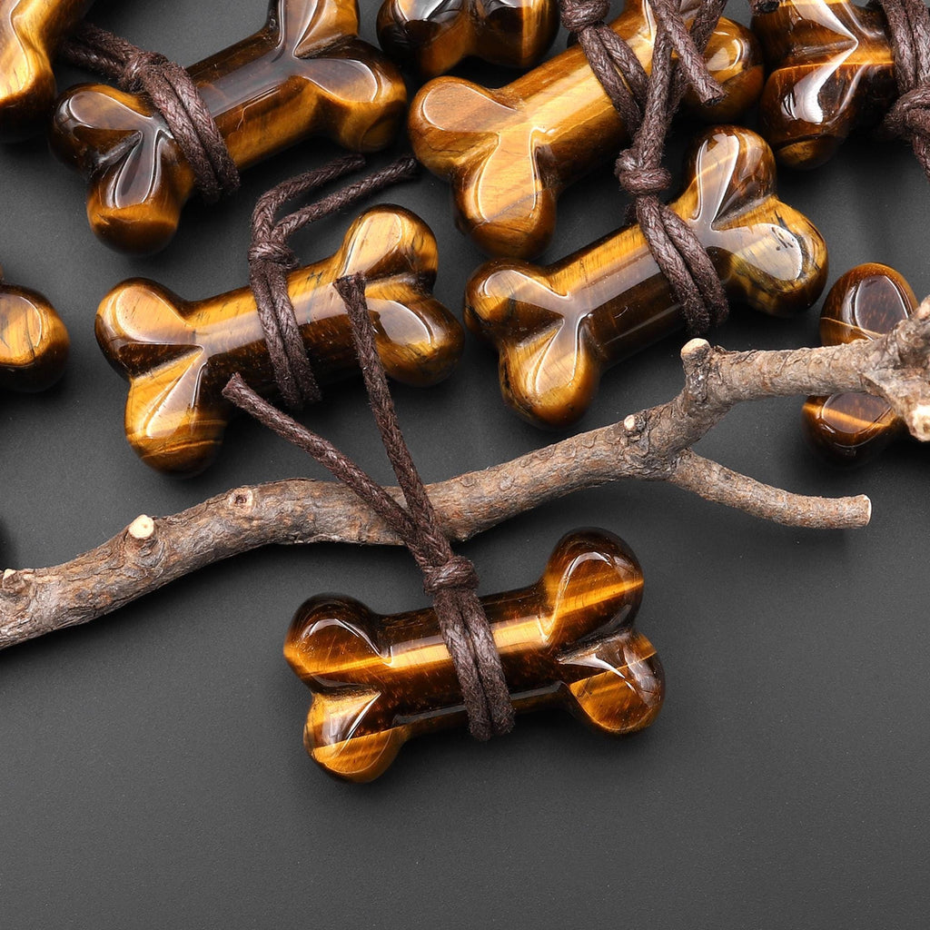 Carved Natural Tiger's Eye Dog Bone Home decoration Crystal Carvings Healing Palm Pocket Stone Gifts A1