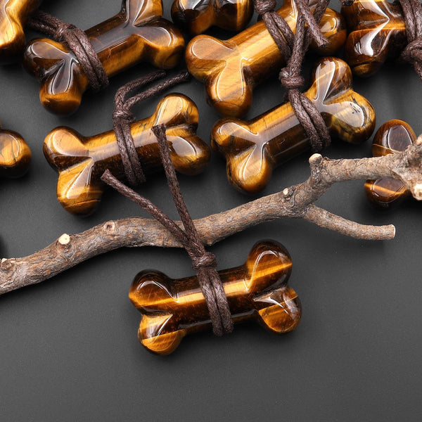 Carved Natural Tiger's Eye Dog Bone Home decoration Crystal Carvings Healing Palm Pocket Stone Gifts A1
