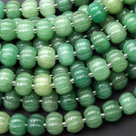 AAA Hand Carved Natural Green Aventurine 12mm Pumpkin Melon Rondelle Beads 7.5" Strand