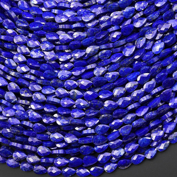 AAA Faceted Natural Blue Lapis Leaf Teardrop Gemstone Beads 4x6mm 15.5" Strand