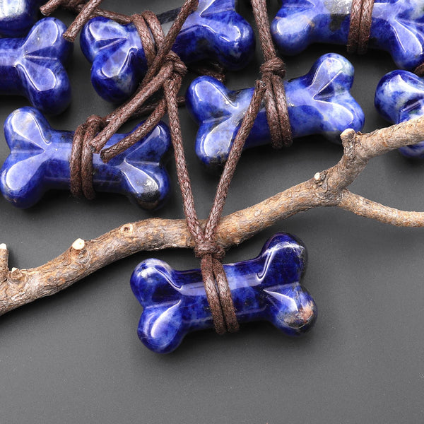 Carved Natural Blue Sodalite Dog Bone Home decoration Crystal Carvings Healing Palm Pocket Stone Gifts A2