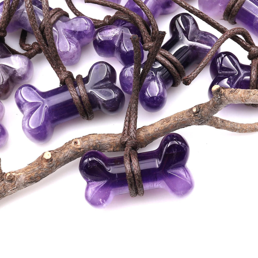 Carved Natural Purple Amethyst Dog Bone Home decoration Crystal Carvings Healing Palm Pocket Stone Gifts