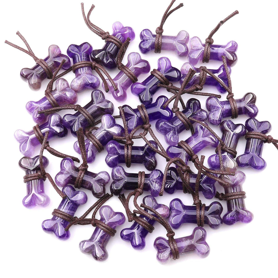 Carved Natural Purple Amethyst Dog Bone Home decoration Crystal Carvings Healing Palm Pocket Stone Gifts