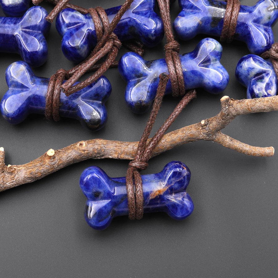 Carved Natural Blue Sodalite Dog Bone Home decoration Crystal Carvings Healing Palm Pocket Stone Gifts