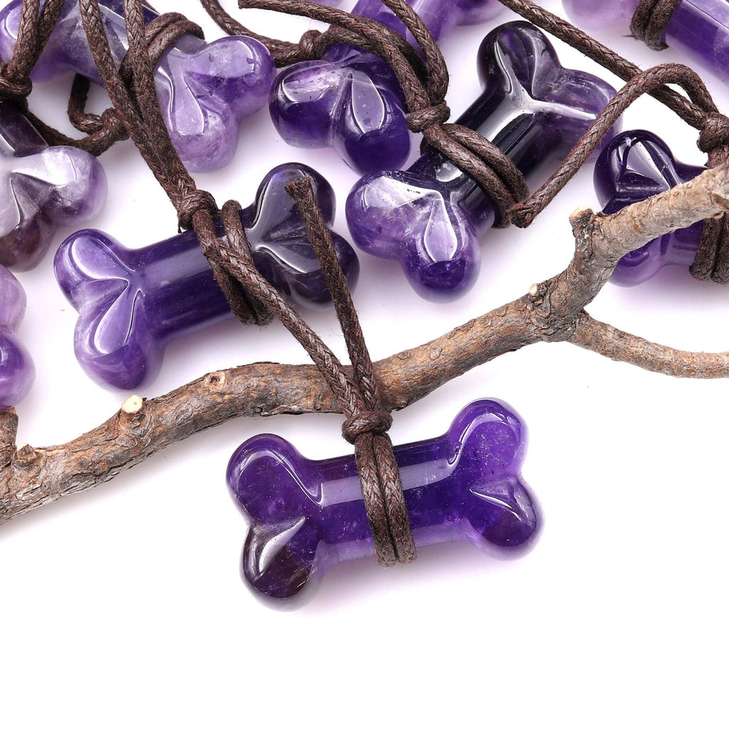 Carved Natural Purple Amethyst Dog Bone Home decoration Crystal Carvings Healing Palm Pocket Stone Gifts A1