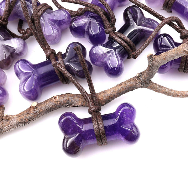 Carved Natural Purple Amethyst Dog Bone Home decoration Crystal Carvings Healing Palm Pocket Stone Gifts A1