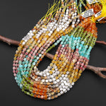 Multicolor Natural Gemstone 4mm Smooth Cube Beads Carnalian Green Jade Amazonite Rhodonite Aventurine Howlite Crazy Lace Agate 15.5" Strand