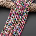 Joyful Harmony Mix - Multi-Color Gemstone 6mm Thin Smooth Rondelle Quartz Jade Green Tree Agate Beads 15.5" Strand