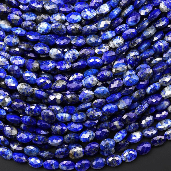 Faceted Natural Blue Lapis Oval Gemstone Beads 6x8mm 15.5" Strand