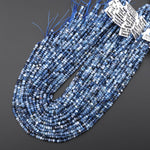 Faceted Natural Stormy Blue Santa Maria Aquamarine 4mm Rondelle Beads Gemstone 15.5" Strand
