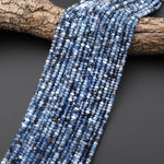 Faceted Natural Stormy Blue Santa Maria Aquamarine 4mm Rondelle Beads Gemstone 15.5" Strand
