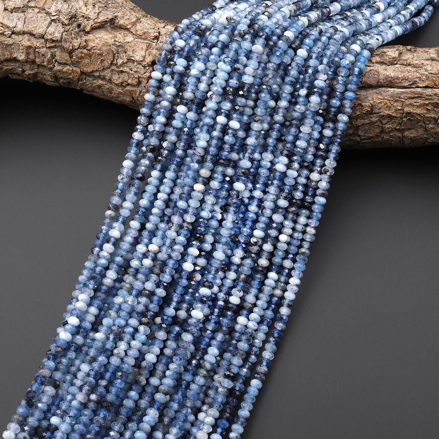 Faceted Natural Stormy Blue Santa Maria Aquamarine 4mm Rondelle Beads Gemstone 15.5" Strand