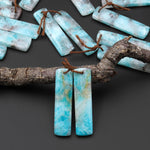 Natural Madagascar Blue Amazonite Rectangle Earring Drilled Matched Gemstone Bead Pair