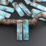 Natural Madagascar Blue Amazonite Rectangle Earring Drilled Matched Gemstone Bead Pair
