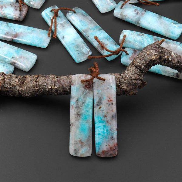 Natural Madagascar Blue Amazonite Rectangle Earring Drilled Matched Gemstone Bead Pair