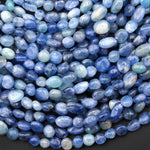 Natural Silvery Blue Kyanite Freeform Oval Pebble Nugget Beads 15.5" Strand