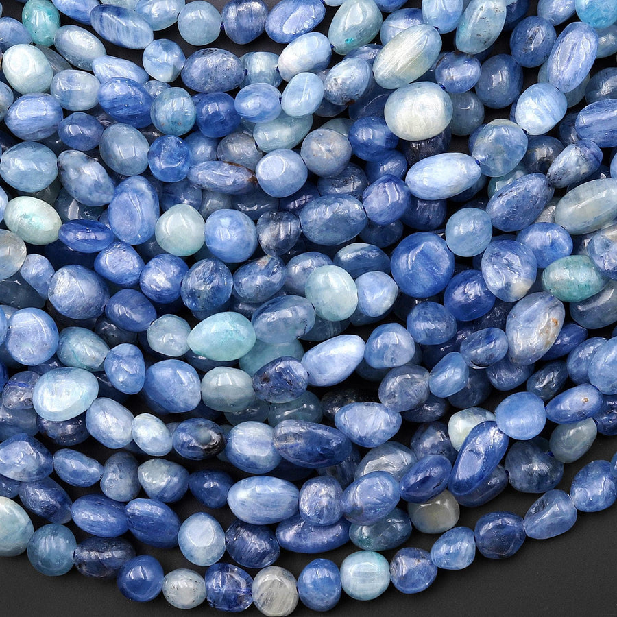 Natural Silvery Blue Kyanite Freeform Oval Pebble Nugget Beads 15.5" Strand