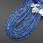 AAA Faceted Natural Stormy Blue Santa Maria Aquamarine 4mm Round Gemstone Beads 15.5" Strand