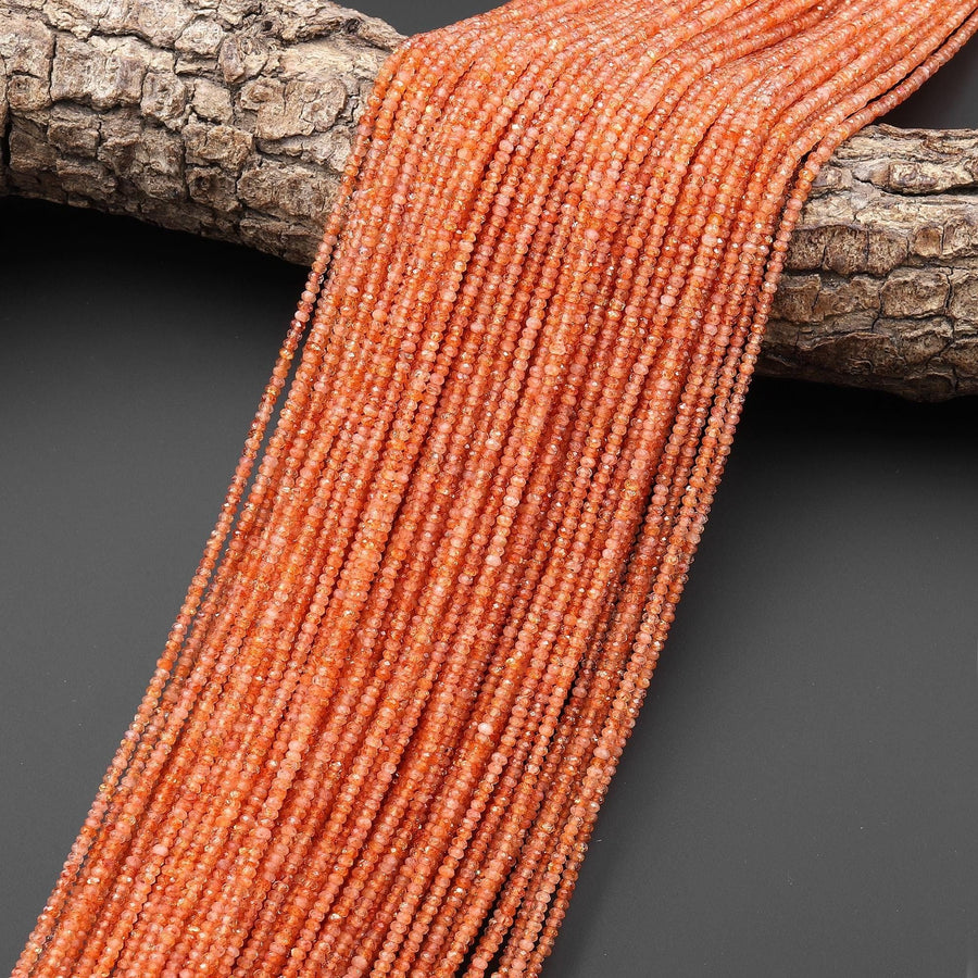AAA Faceted Natural Orange Sunstone Thin Rondelle Beads 2mm 3mm Gemstone 15.5" Strand
